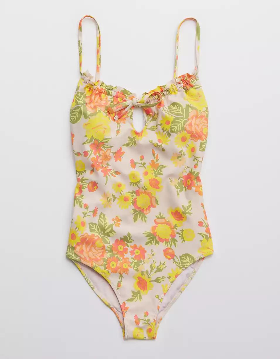 Aerie Ruffle Keyhole One Piece Swimsuit | American Eagle Outfitters (US & CA)