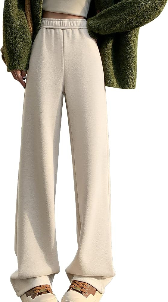 Hixiaohe Fleece Lined Wide Leg Pants for Women Fashion High Waisted Baggy Sweatpants Trendy Athle... | Amazon (US)