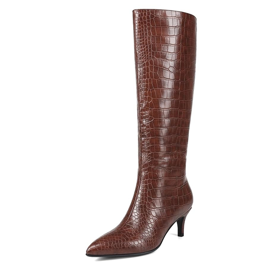 Knee High Boots Women Stiletto Heel Pointed Toe Tall Boot for Women Faux Crocodile Boots Side Zip... | Amazon (US)