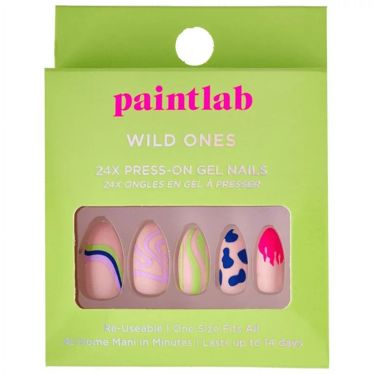 PaintLab Reusable Press-on Gel Nails Kit, Almond Shape, Wild Ones Assorted, 24 Count | Walmart (US)