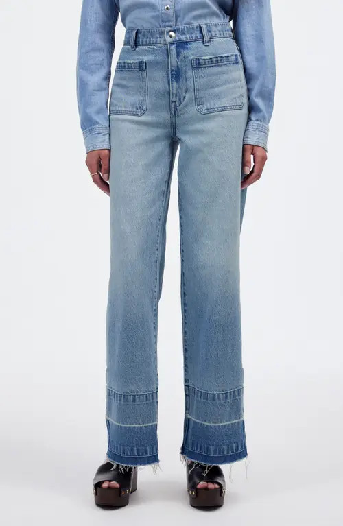 Madewell The Emmett Release Hem Patch Pocket Wide Leg Jeans in Banning Wash at Nordstrom, Size 29 | Nordstrom