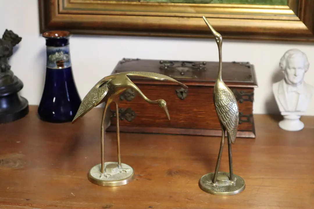 Pair of Mid-century Brass Heron Figures - 11" High Brass Herons - Made in England - Etsy | Etsy (US)