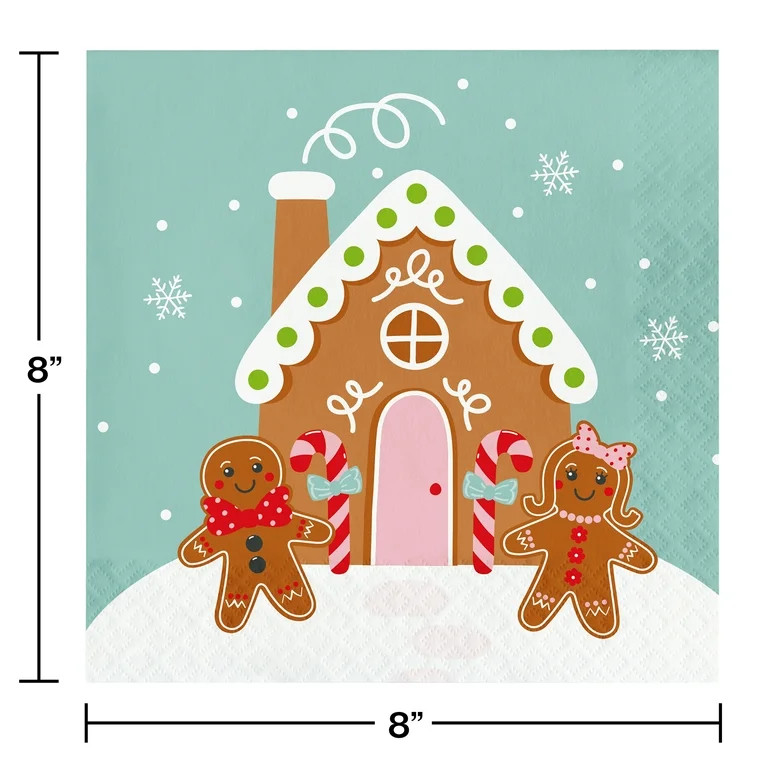 Gingerbread House Paper Christmas Napkins, Multicolor, 6.5" x 6.5", 18 Count, by Holiday Time | Walmart (US)