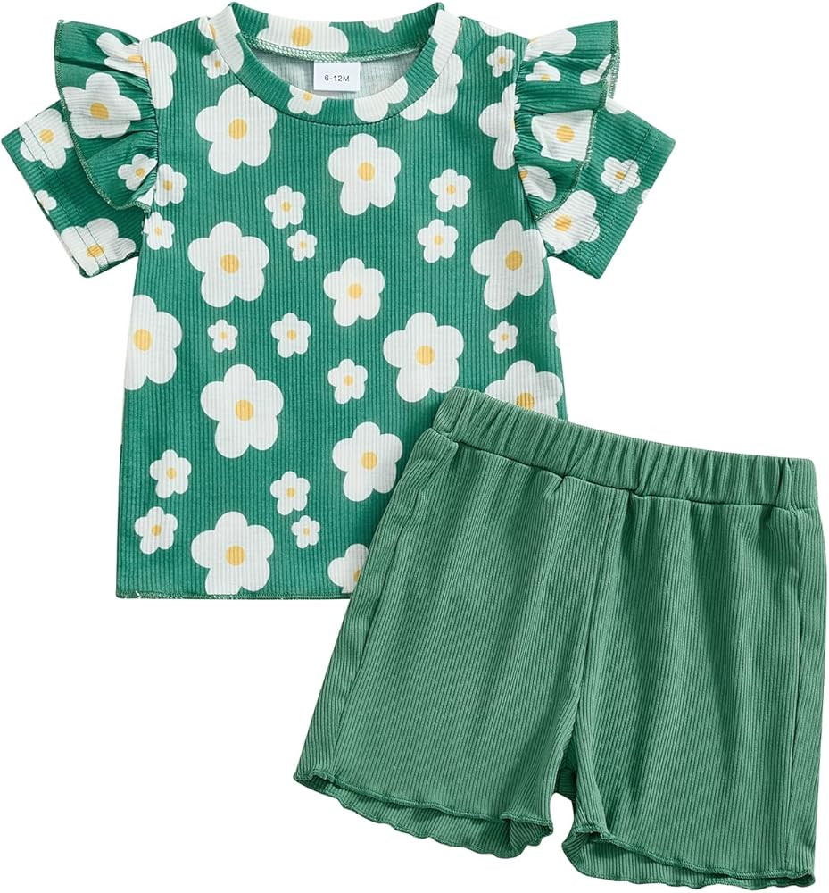 Toddler Baby Girl Clothes Floral Print Short Sleeve Crewneck Tshirt Shorts Set Cute Summer Outfit... | Amazon (US)