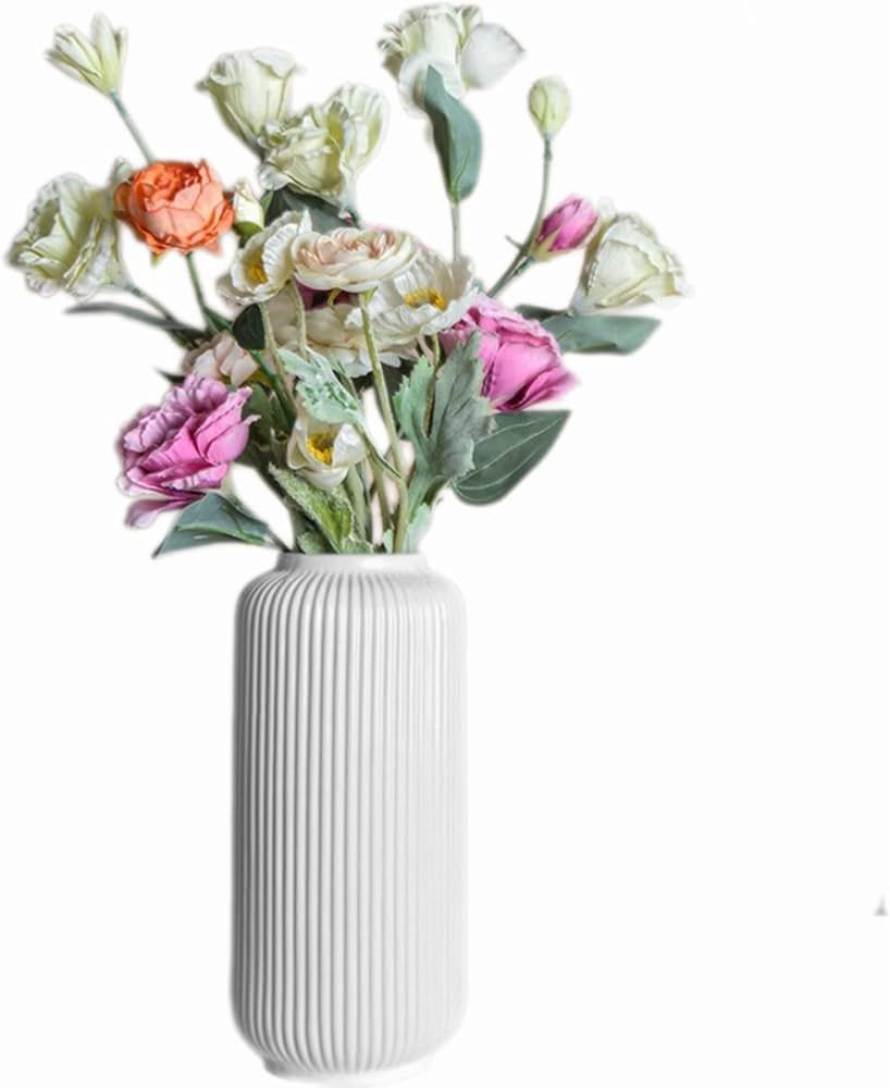 Sizikato White Vertical Striped Porcelain Vase for Living Room, 10 Inch Home Decor Dried Flowers ... | Amazon (US)