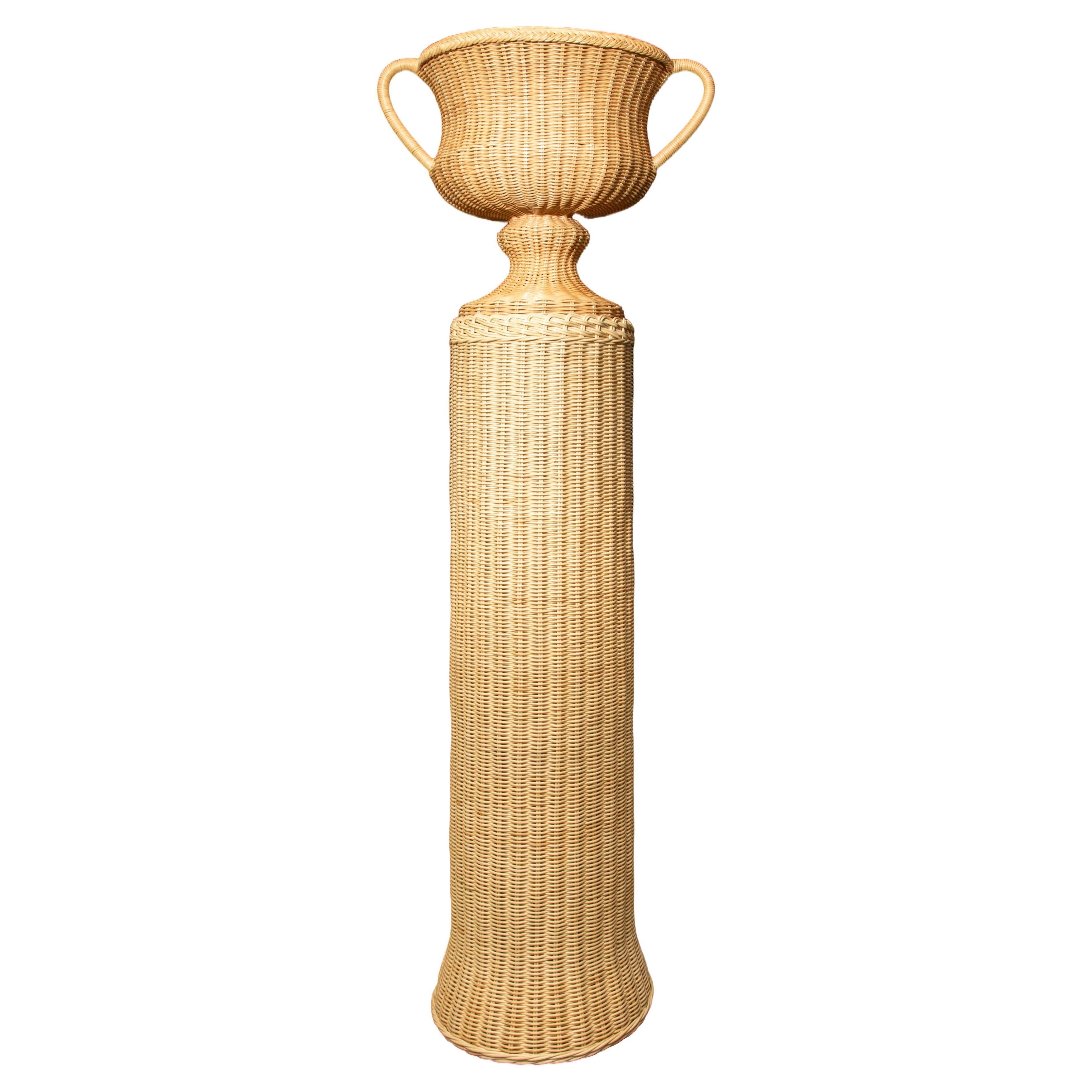 Creel and Gow Tall Wicker Pedestal with Urn | 1stDibs