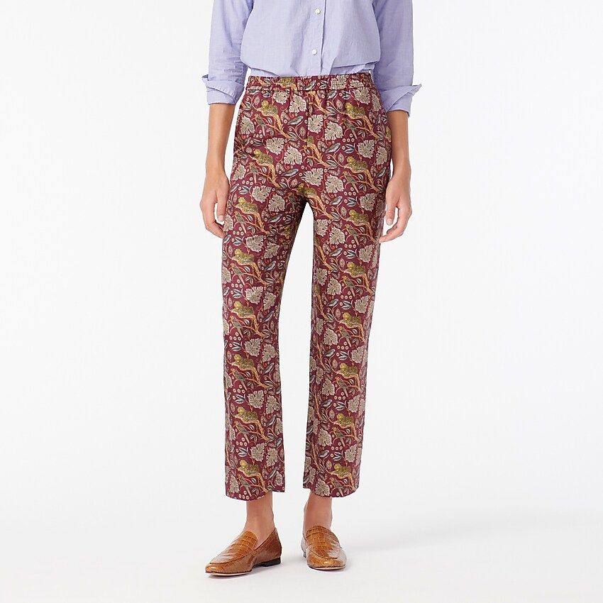 Pull-on silk-twill pant in jungle cat print | J.Crew US