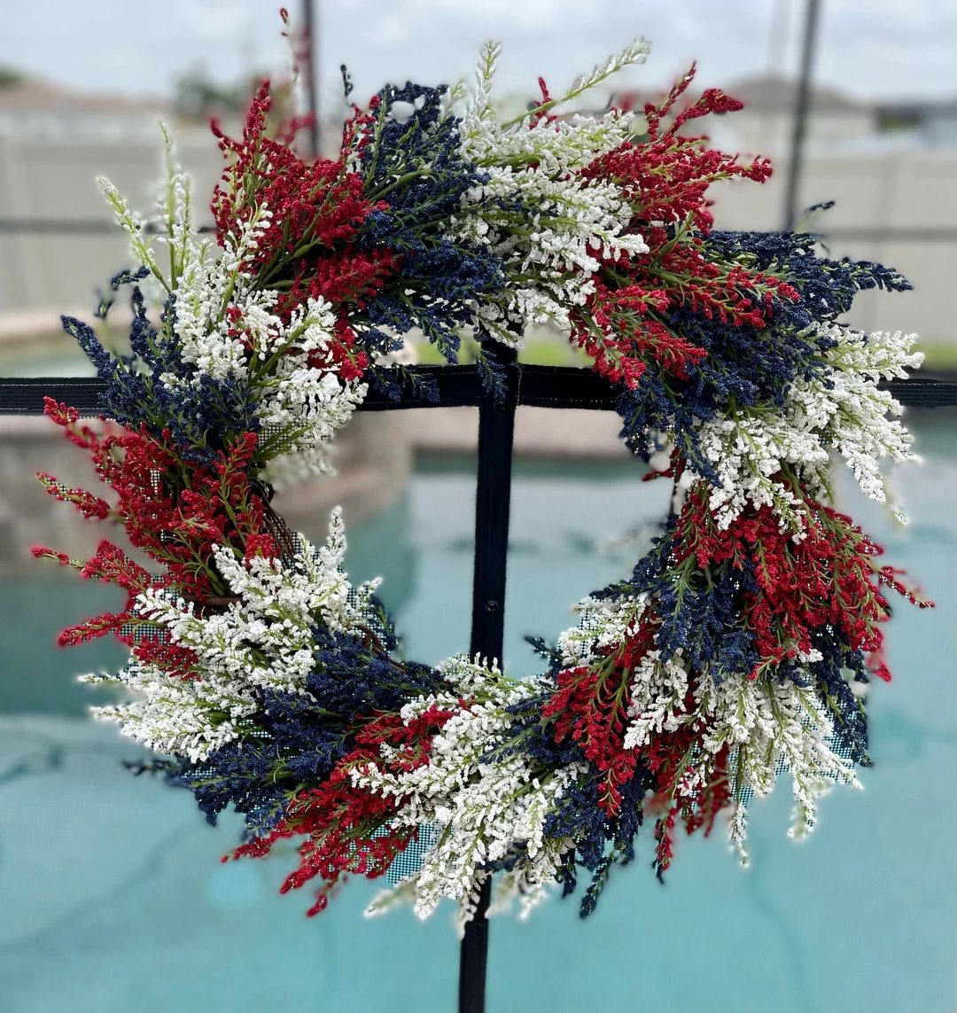 Patriotic Wreath, Red, White, and Blue Berry Wreath for Front Door, 4th of July Summer Outdoor De... | Etsy (US)