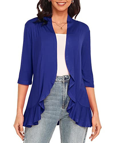 Argstar Royal Blue Cardigan for Women, Lightweight Open Front Casual Soft Draped Ruffles 3/4 Sleeve X-Large | Amazon (US)