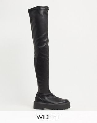 ASOS DESIGN Wide Fit Katie chunky over the knee boots in black | ASOS (Global)