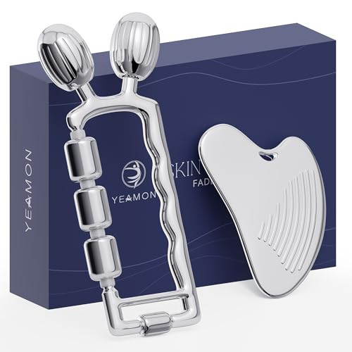 Yeamon Gua Sha Facial Tools & Face Roller Set, Stainless Steel Gua Sha & 3-in-1 Face Rollers for Jawline, Cheeks & Under-Eye, Ice Roller, Massager, Skin Care Tools for Women | Amazon (US)