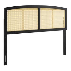 Modway Halcyon Cane 61" Queen Modern Wood and Rattan Headboard in Black | Cymax