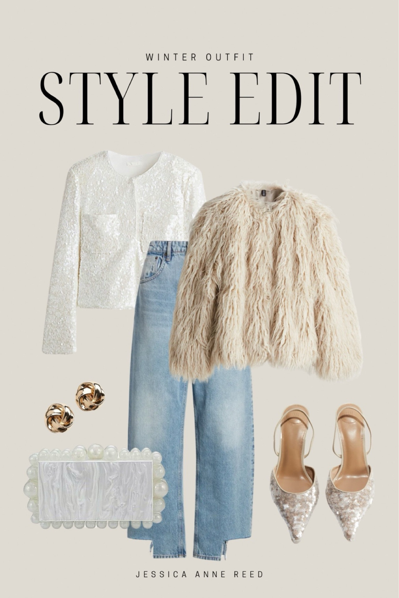 Holiday outfit, winter outfit, sequin top, sequin blouse, faux fur jacket, faux fur coat, sequin heels, sparkle heels, pearl clutch, holiday clutch, holiday purse, barrel jeans, barrel denim, wide leg denim, kitten heel 

Follow my shop @jessicaannereed on the @shop.LTK app to shop this post and get my exclusive app-only content!

#liketkit #LTKSeasonal #LTKStyleTip #LTKHoliday
@shop.ltk
https://liketk.it/50id0

#LTKStyleTip #LTKFindsUnder50