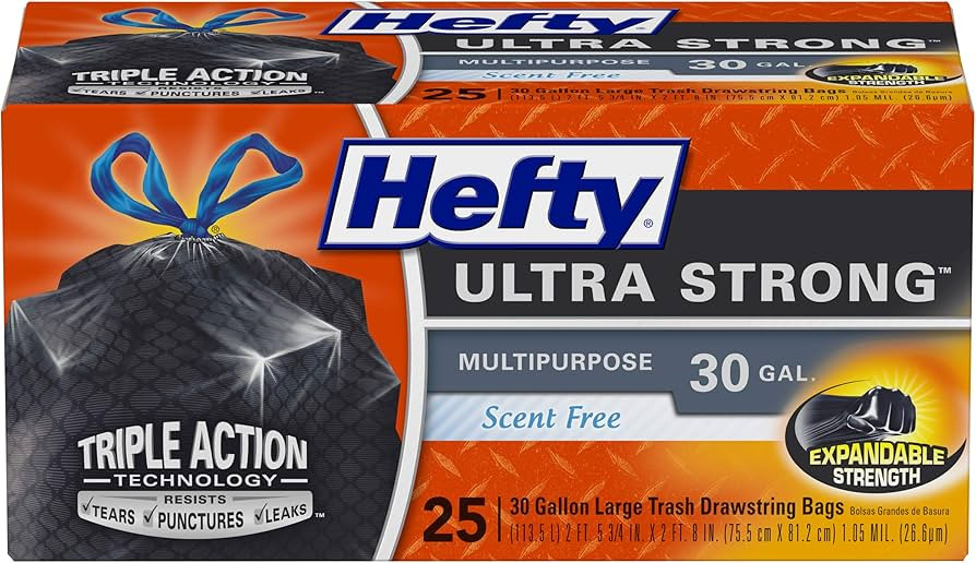 Hefty Ultra Strong Multipurpose Large Trash Bags, Black, Unscented, 30 Gallon, 25 Count (Pack of ... | Amazon (US)