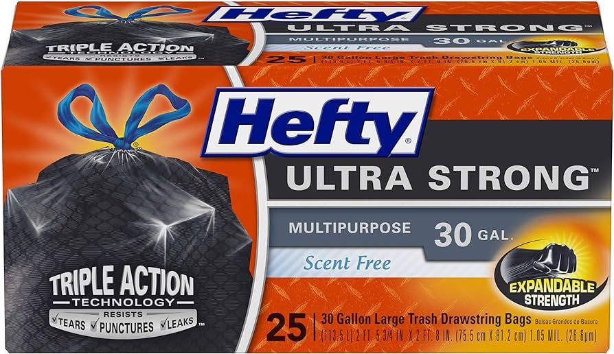 Hefty Ultra Strong Multipurpose Large Trash Bags, Black, Unscented, 30 Gallon, 25 Count (Pack of ... | Amazon (US)