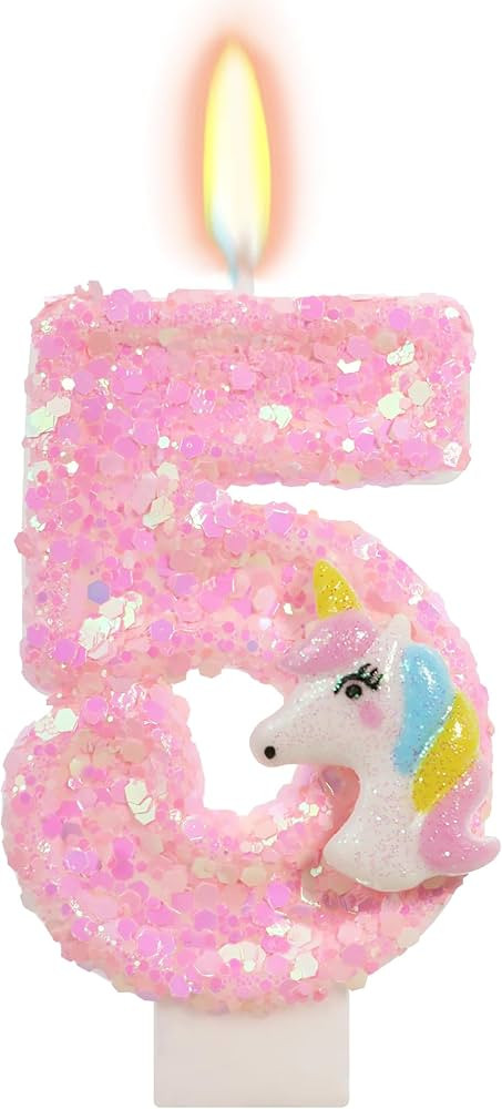 Birthday Candles - Number 5 Candle, 5th Birthday Decorations Girl, Pink Unicorn Candles for Cake ... | Amazon (US)