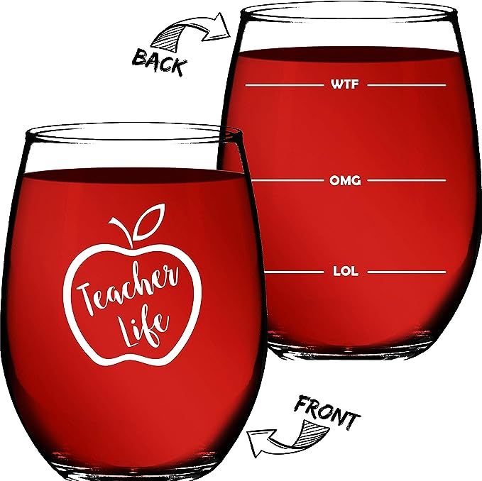 Teacher Gifts For Women or Men – Appreciation Gifts – 15 OZ Stemless Wine Glass “Teacher Li... | Amazon (US)
