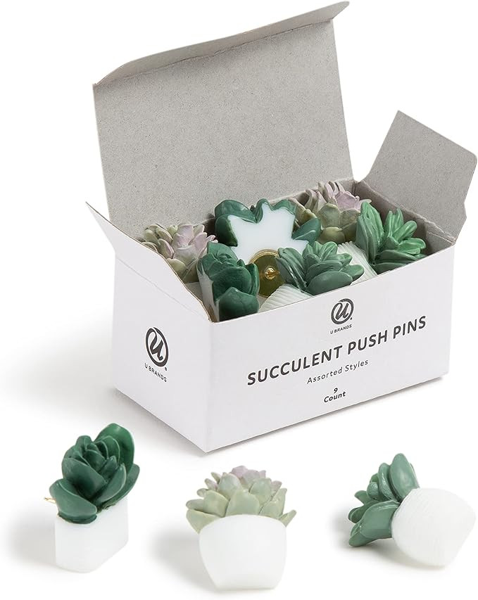 U Brands Succulent Push Pins Set, Office Supplies, Three Assorted Styles, 9 Count | Amazon (US)