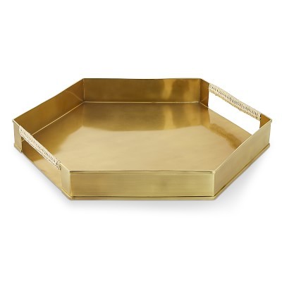 Paloma Contreras Brass Hexagonal Tray With Rattan Handle | Williams-Sonoma