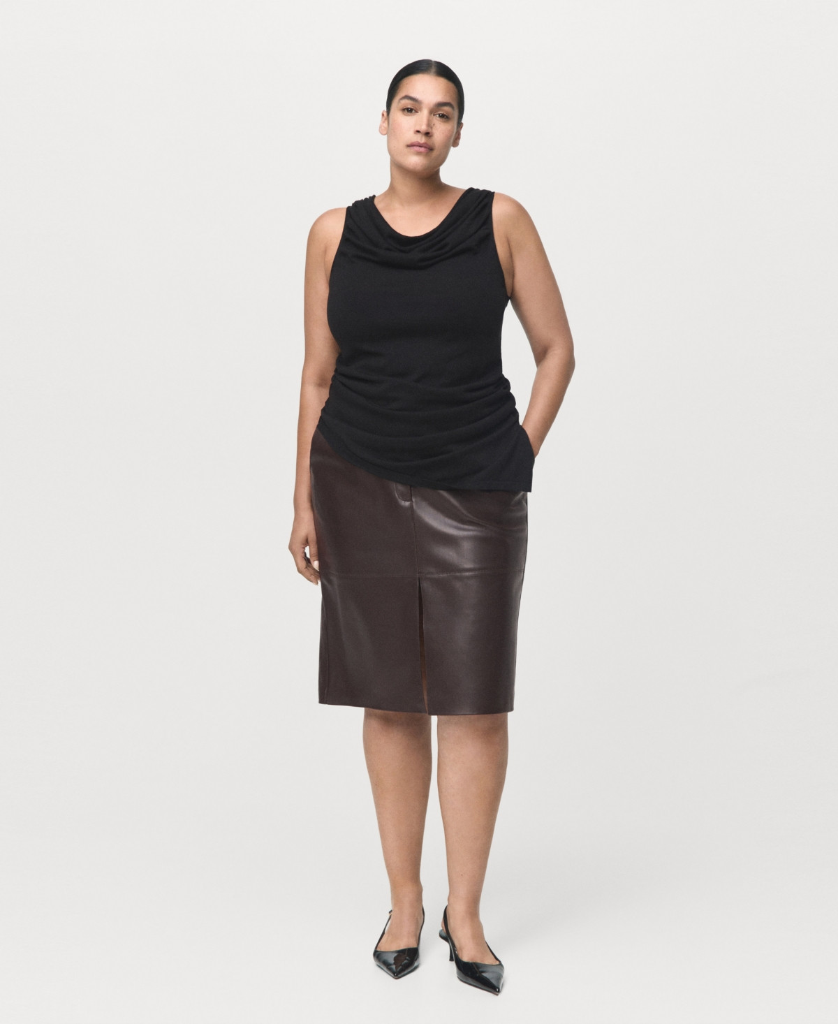 Mango Women's Leather-Effect Pencil Skirt - Chocolate | Macy's