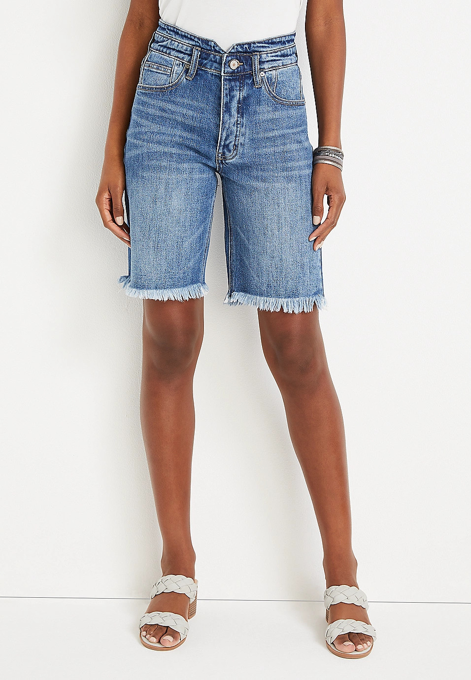 KanCan™ High Rise Frayed Hem 10in Bermuda Short | Maurices