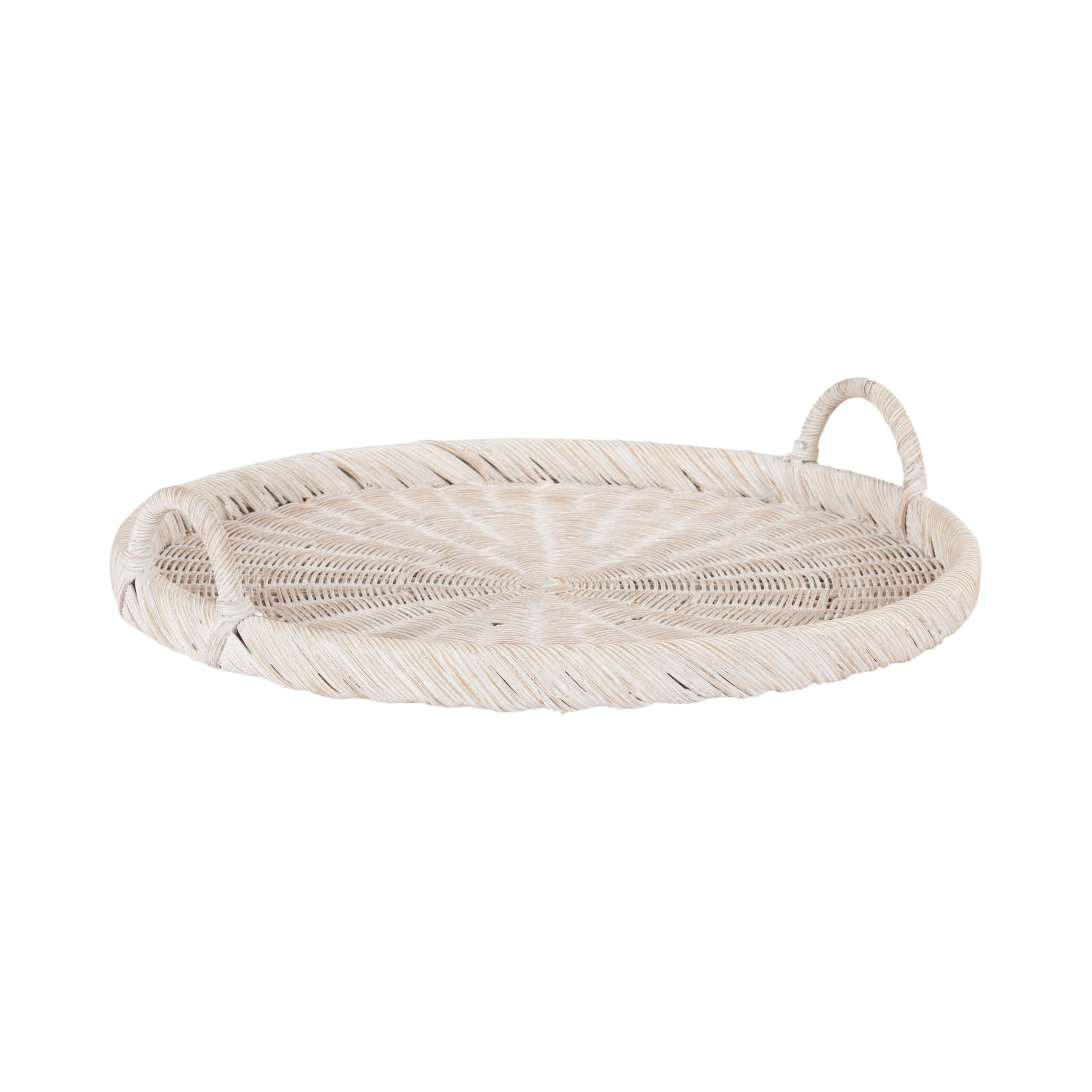 Kate and Laurel Cormont Modern Round Woven Rattan Tray with Handles; 23 Inch Diameter; Whitewash ... | Amazon (US)