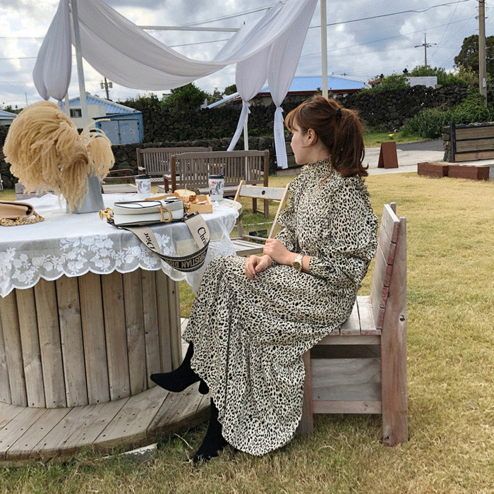 Ruffled Sleeve Trim Leopard Dress | Miamasvin