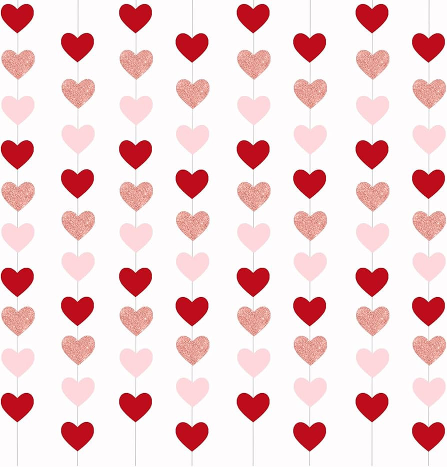 Valentines Day Decor, Paper Heart Hanging String Garland Banners Decorations with Red & Pink Hear... | Amazon (US)