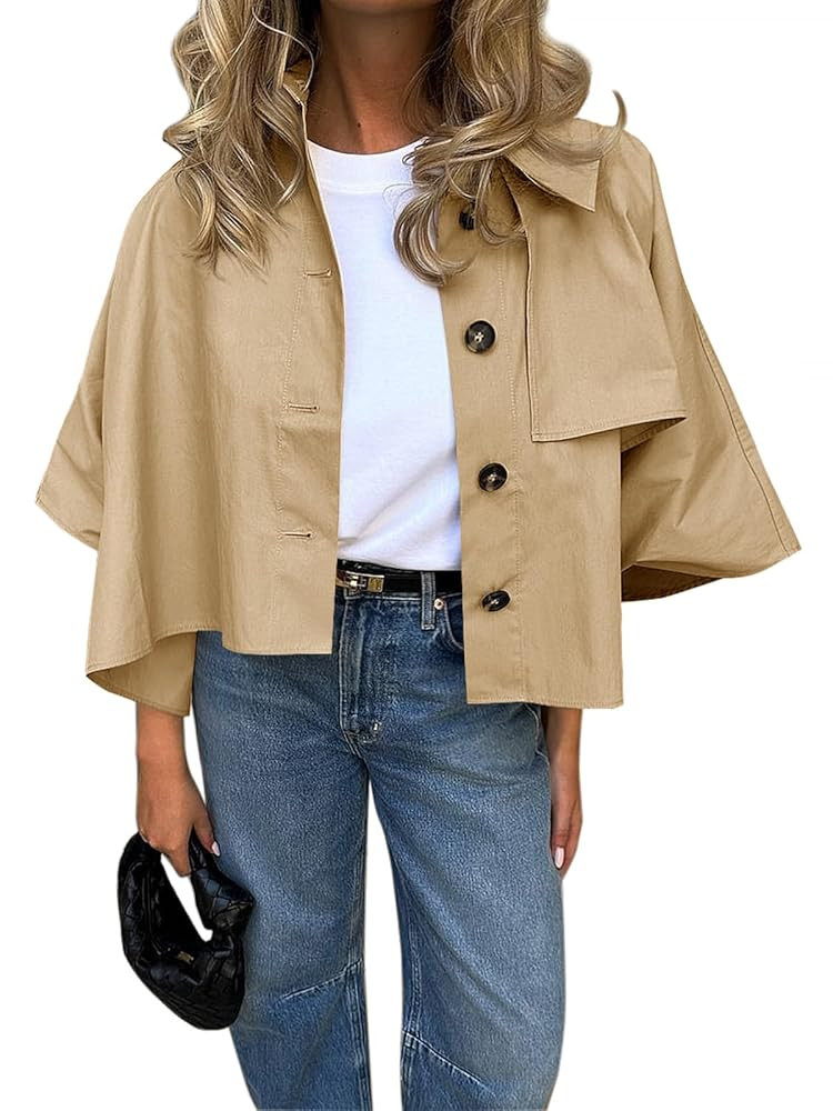 Cicy Bell Womens Oversized Cropped Trench Coats Single Breasted 3/4 Cape Sleeve Trendy Casual Jac... | Amazon (US)
