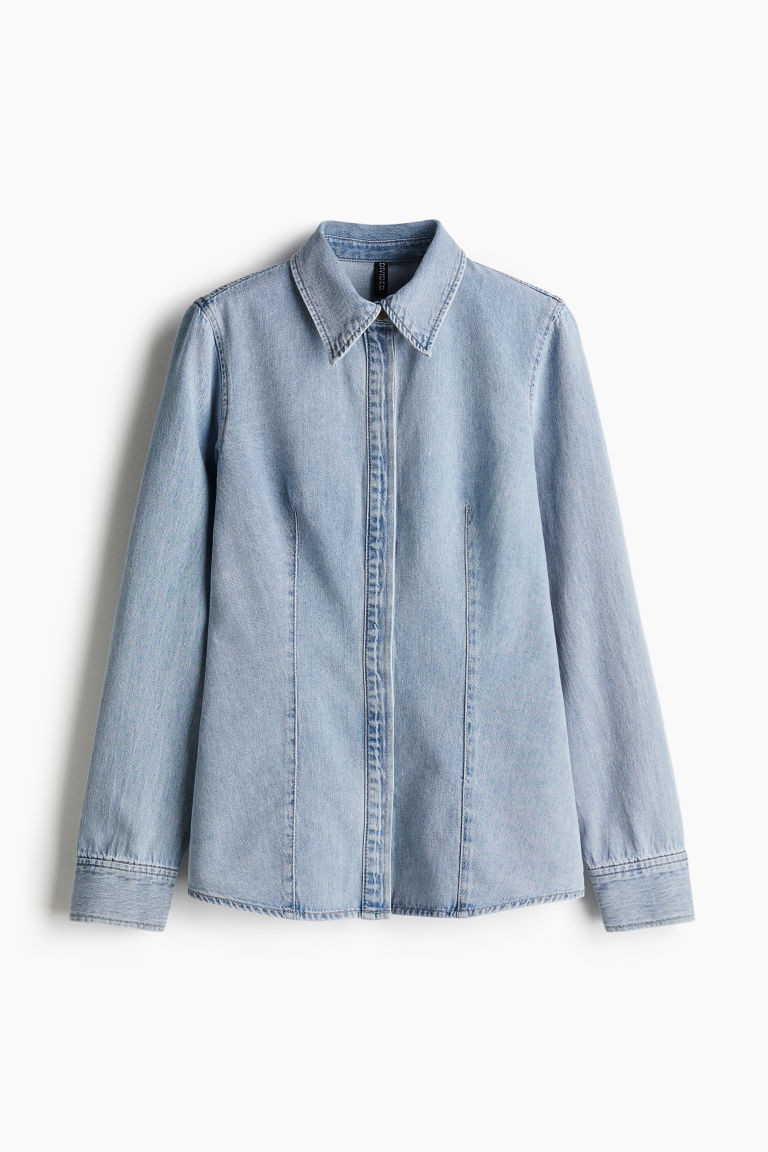 H & M - Tapered-Waist Denim Shirt - Blue | H&M (US + CA)
