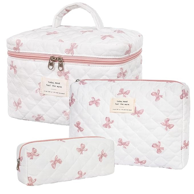 Makeup Bag,Quilted Cosmetic Bag,Large Floral Make Up Bag for Women,Cotton Makeup Bag Set,Flower T... | Amazon (US)