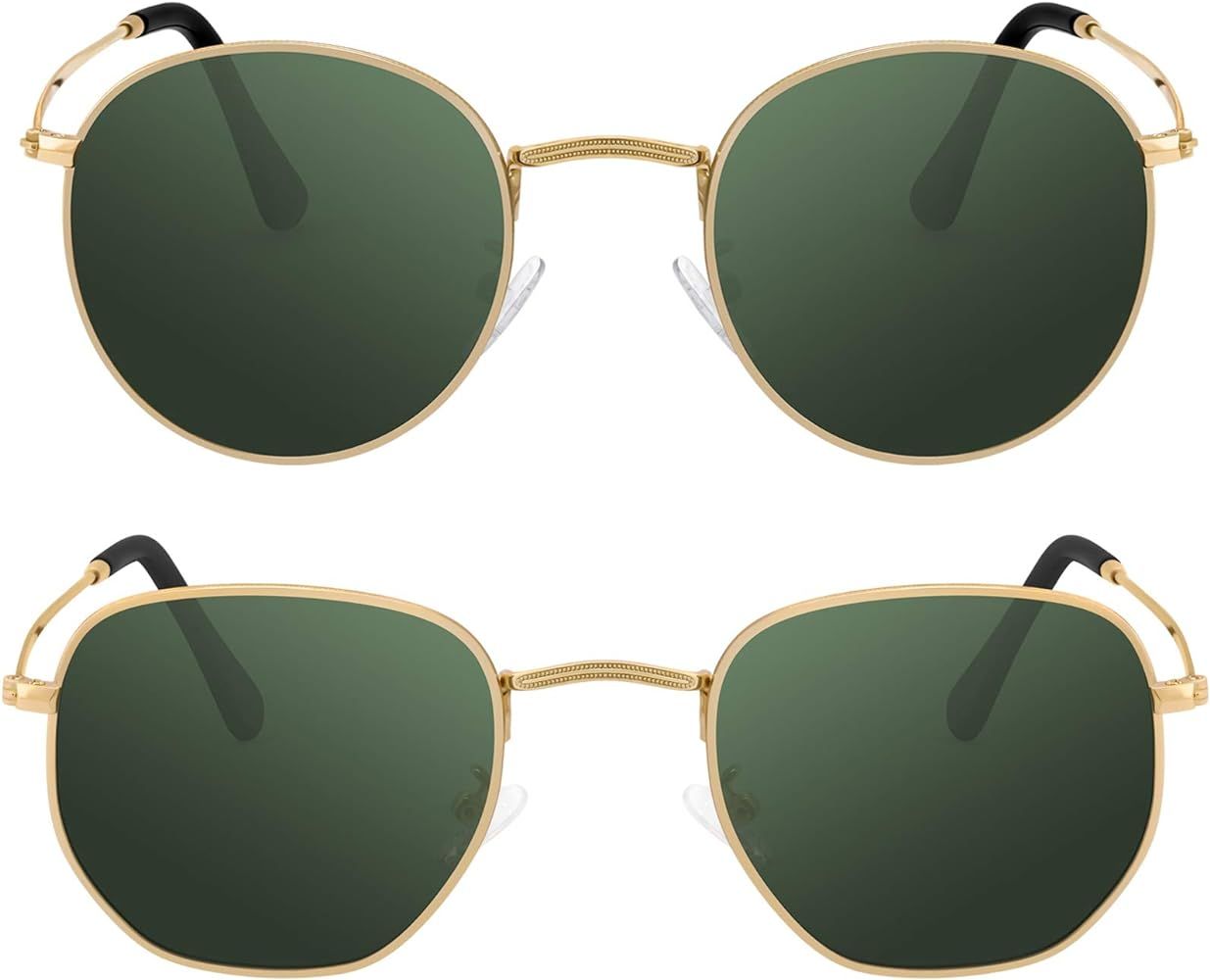 GRFISIA Small Round Polarized Sunglasses Women and Men Vintage Hexagon Square Sun glasses UV400 Prot | Amazon (US)