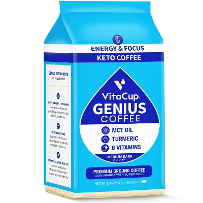 VitaCup Genius Ground Coffee w/ KETO MCT Oil, Turmeric, & B Vitamins (Energy & Focus) Medium Roas... | Target