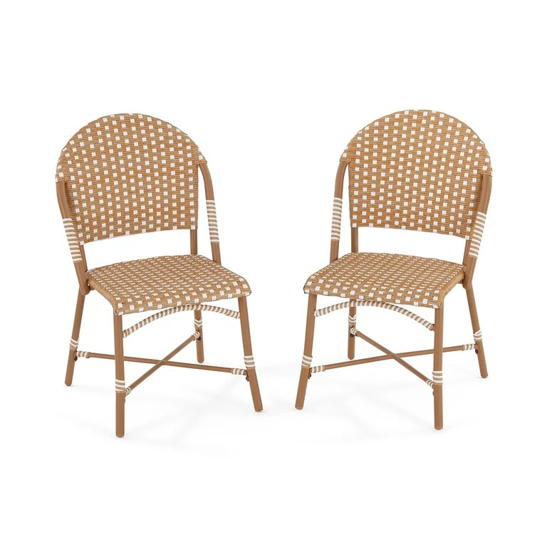 Better Homes & Gardens Lilah Outdoor 2-Piece Wicker Parisian Bistro Chairs, Tan & White | Walmart (US)