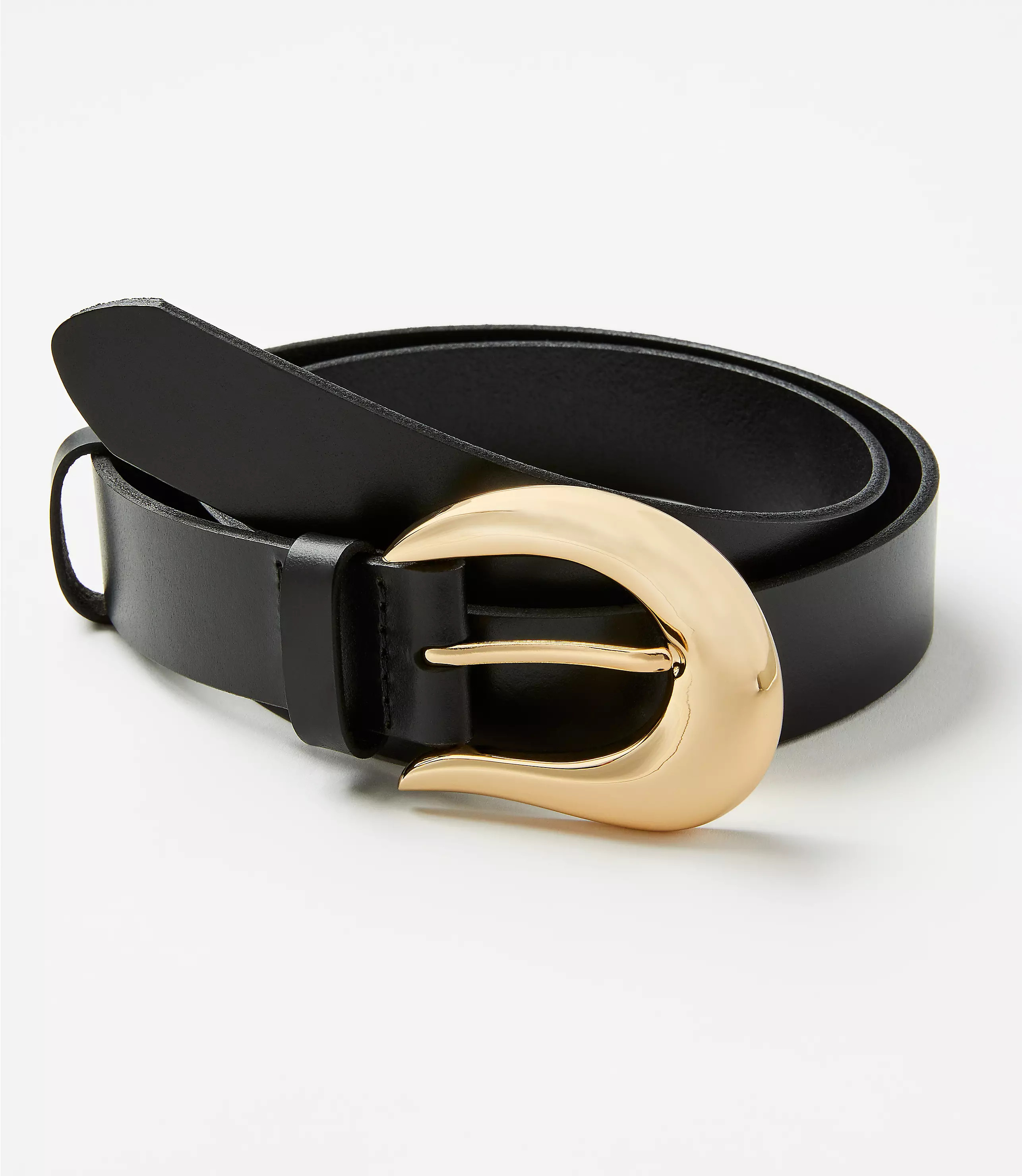 Sculpted Buckle Leather Belt | LOFT