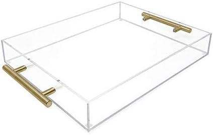 Isaac Jacobs Clear Acrylic Serving Tray (11x14) with Gold Metal Handles, Spill-Proof, Stackable... | Amazon (US)