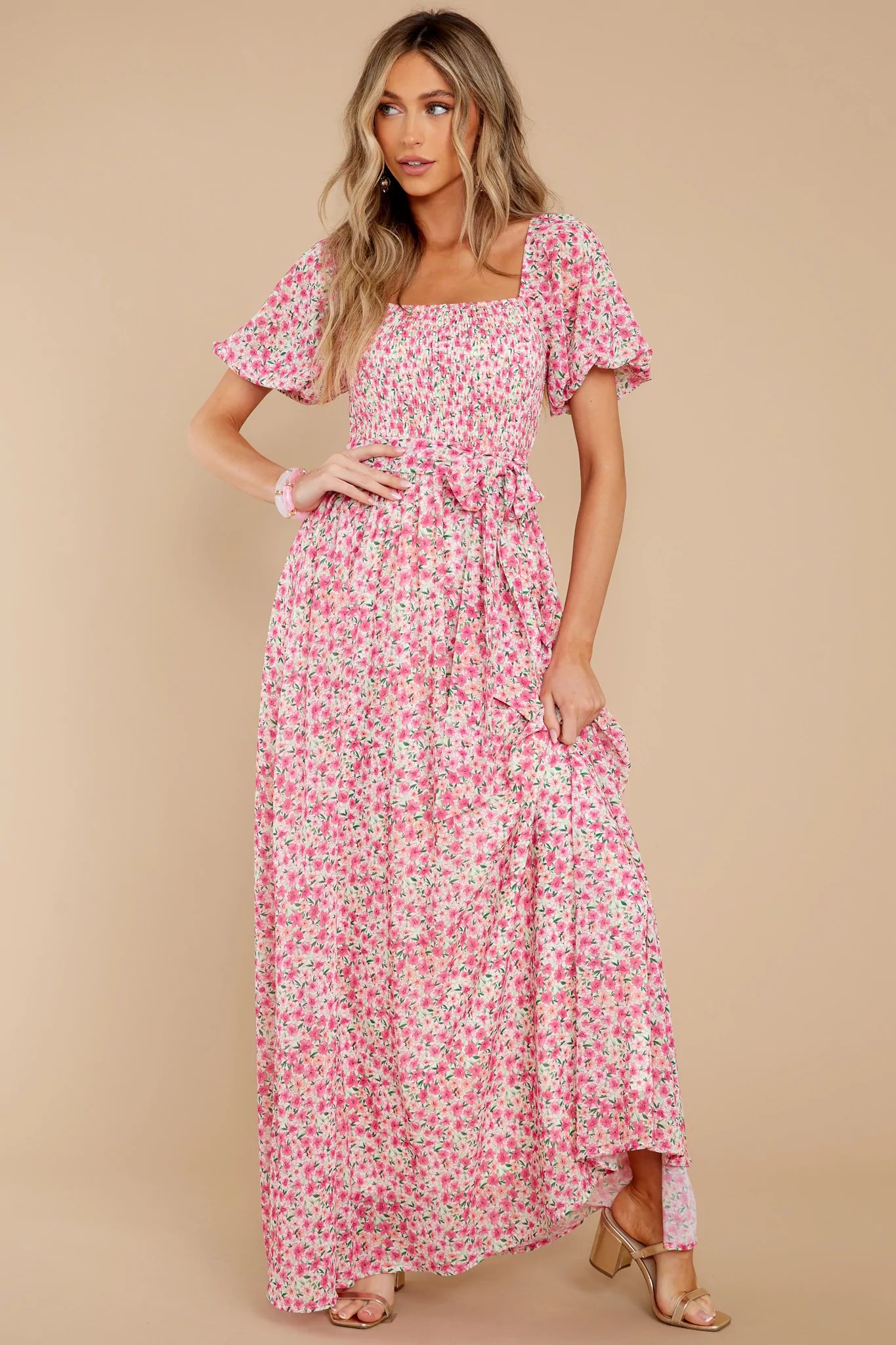 Showers Of Roses Pink Floral Print Maxi Dress | Red Dress 