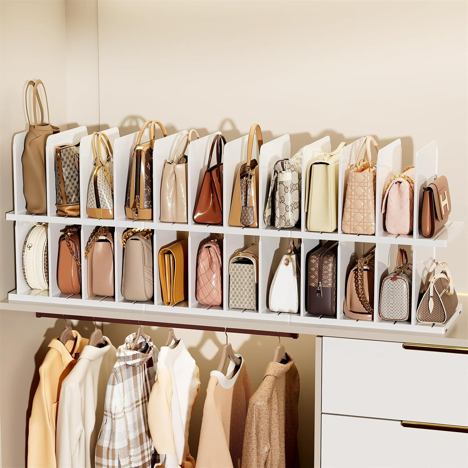 Stackable Purse Organizer for Closet Acrylic Shelf Divider, 4 Pack | Amazon (US)
