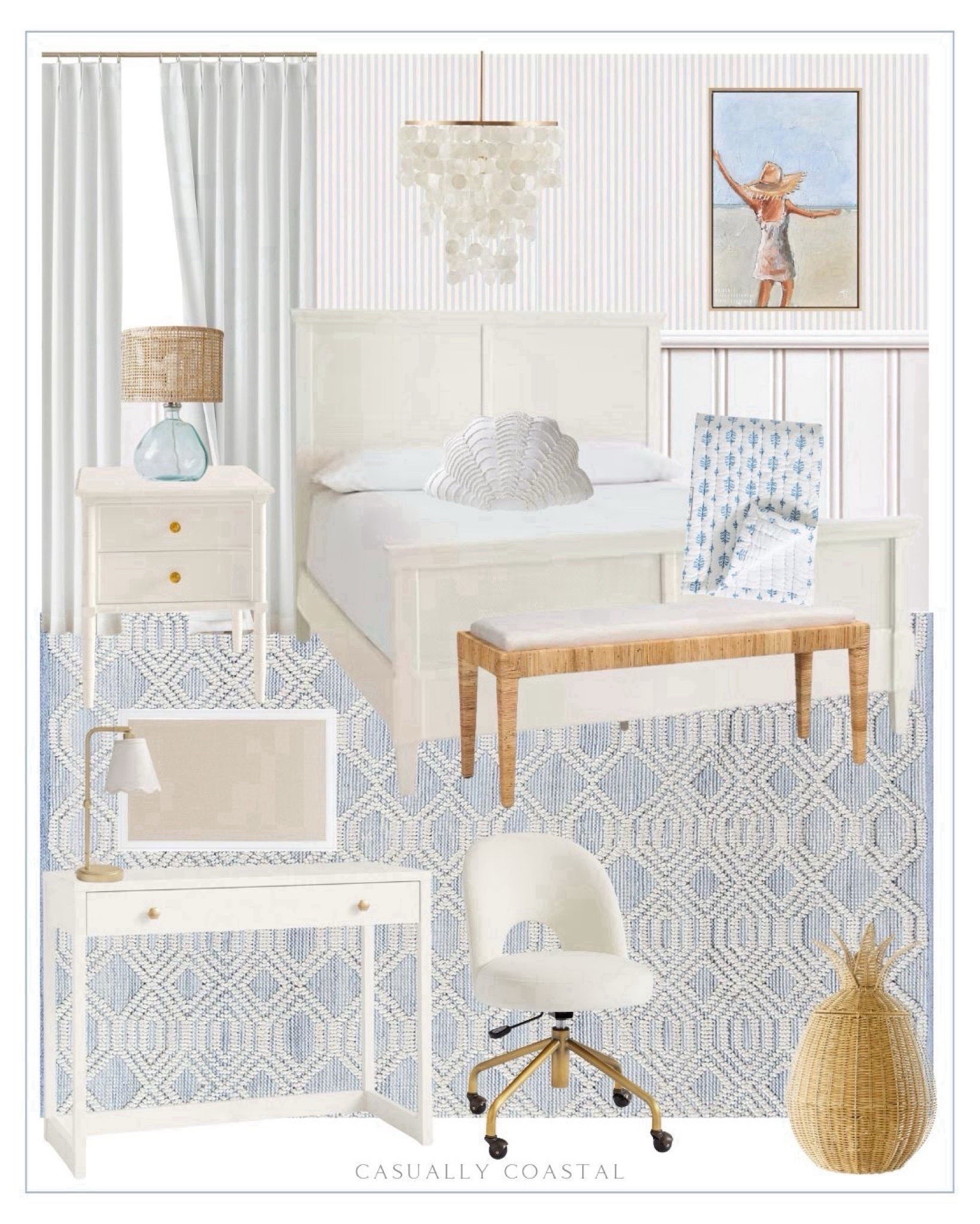 Tween & Early Teen Girl Bedroom design! 💕 Several pieces are currently on sale! 
-
Coastal home, coastal bedroom, teen bedroom ideas, coastal style, coastal home decor, coastal interiors, kids bedroom, kids coastal bedroom, tween girl bedroom idea, teen girl bedroom ideas, neutral bed, coastal bed, white beds, cream beds, woven beds, cane beds, coastal rug, affordable beds, queen size beds, bedroom rug, Lilly Pulitzer shell pillow, swivel desk chair, neutral desk chair, pottery barn kids decor, scallop desk lamp, coastal lamp, framed linen fabric pinboard, capiz chandelier, coastal chandelier, target chandelier, affordable chandelier, woven floor mirror, coastal mirror, bedroom mirror, striped wallpaper, coastal wallpaper, blue & white wallpaper, writing desk, white desk, kids desk, rattan bench, bedroom bench, coastal bench, woven table lamp, white nightstand, nightstand with drawers, coastal nightstand, wicker floor baskets, pineapple basket, lidded basket, coastal artwork, coastal wall art, artwork for teen girl, beach artwork, coastal painting, coastal quilt, bedroom quilt, Serena & Lily look for less bedding, teen girl bedding, summer quilt, blue & white quilt, Amazon rug, blue & white rug, 5x8 rug, 8x10 rugs, ivory wooden cane queen bed, nightstand lamps, ryder rug look for less, bedroom decor, target decor, desk lamp

#LTKKids #LTKSaleAlert #LTKHome