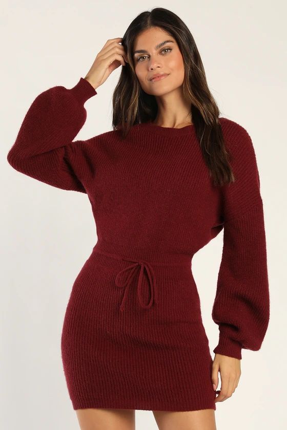 Flirting with Fall Burgundy Drawstring Mini Sweater Dress | Lulus (US)