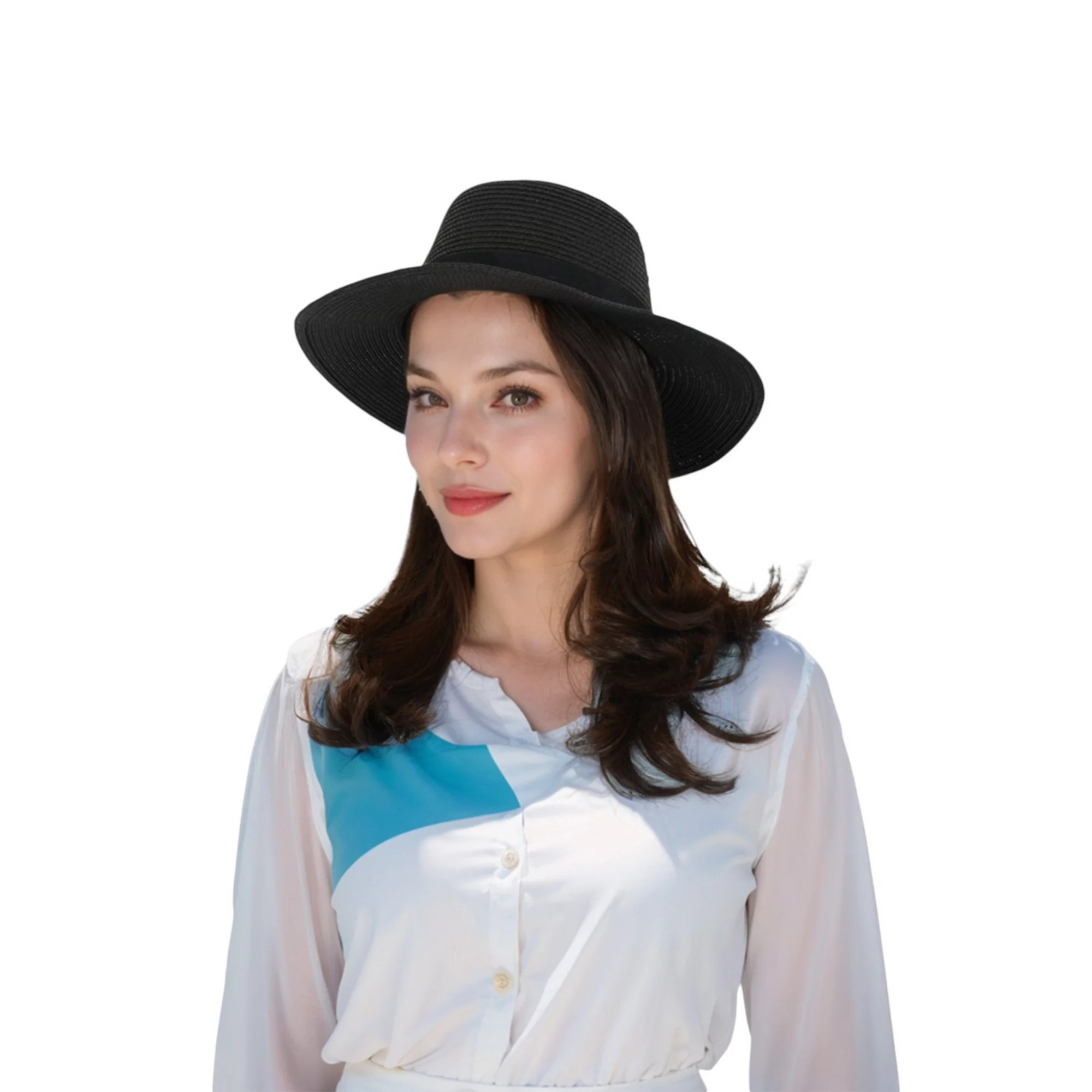 Women's Wide Brim Straw Fedora Sun Hat with Band Lightweight Packable Panama Hat for UV Protectio... | Kohl's