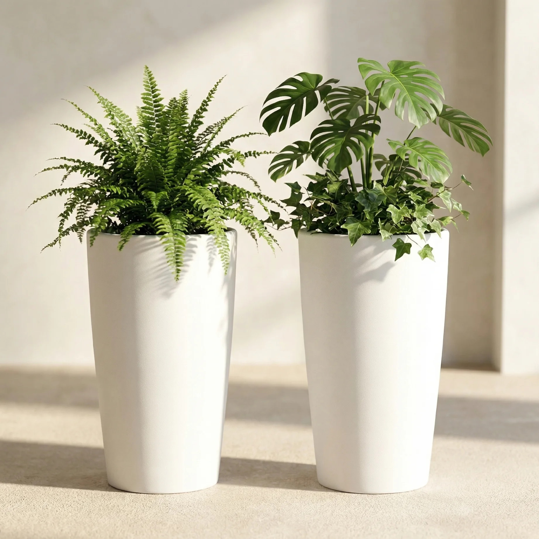 SnugNiture Set of 2 Round 22-Inch Tall Planters, White – Large Indoor/Outdoor Pots with Drainag... | Walmart (US)
