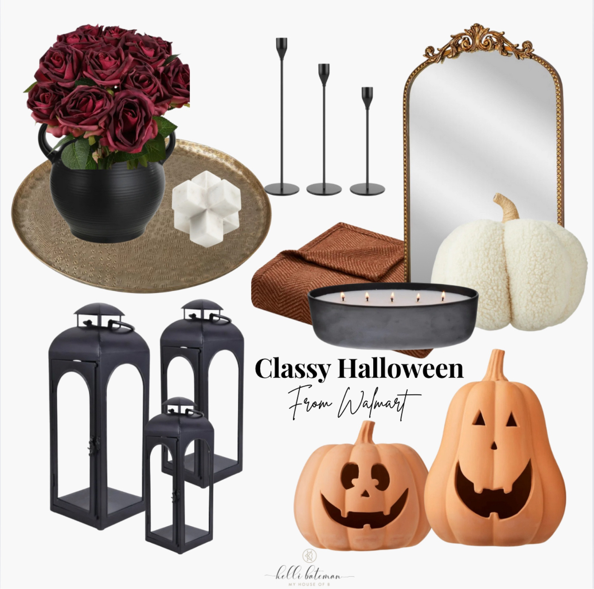 Classy Halloween Decor from Walmart. I love this vibe! If you’re not into the traditional gory decorations, you can still decorate for Halloween, but make it pretty! 🎃
