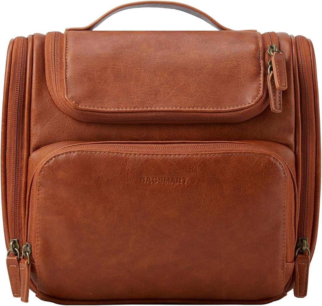Toiletry Bag, BAGSMART Travel Leather Dopp Kit for Women with Hanging Hook, Water-resistant Large Tr | Amazon (US)