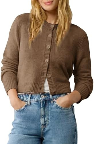 Urban CoCo Women's Crew Neck Cropped Cardigan Sweaters Long Sleeve Open Front Button Down Shrug S... | Amazon (US)