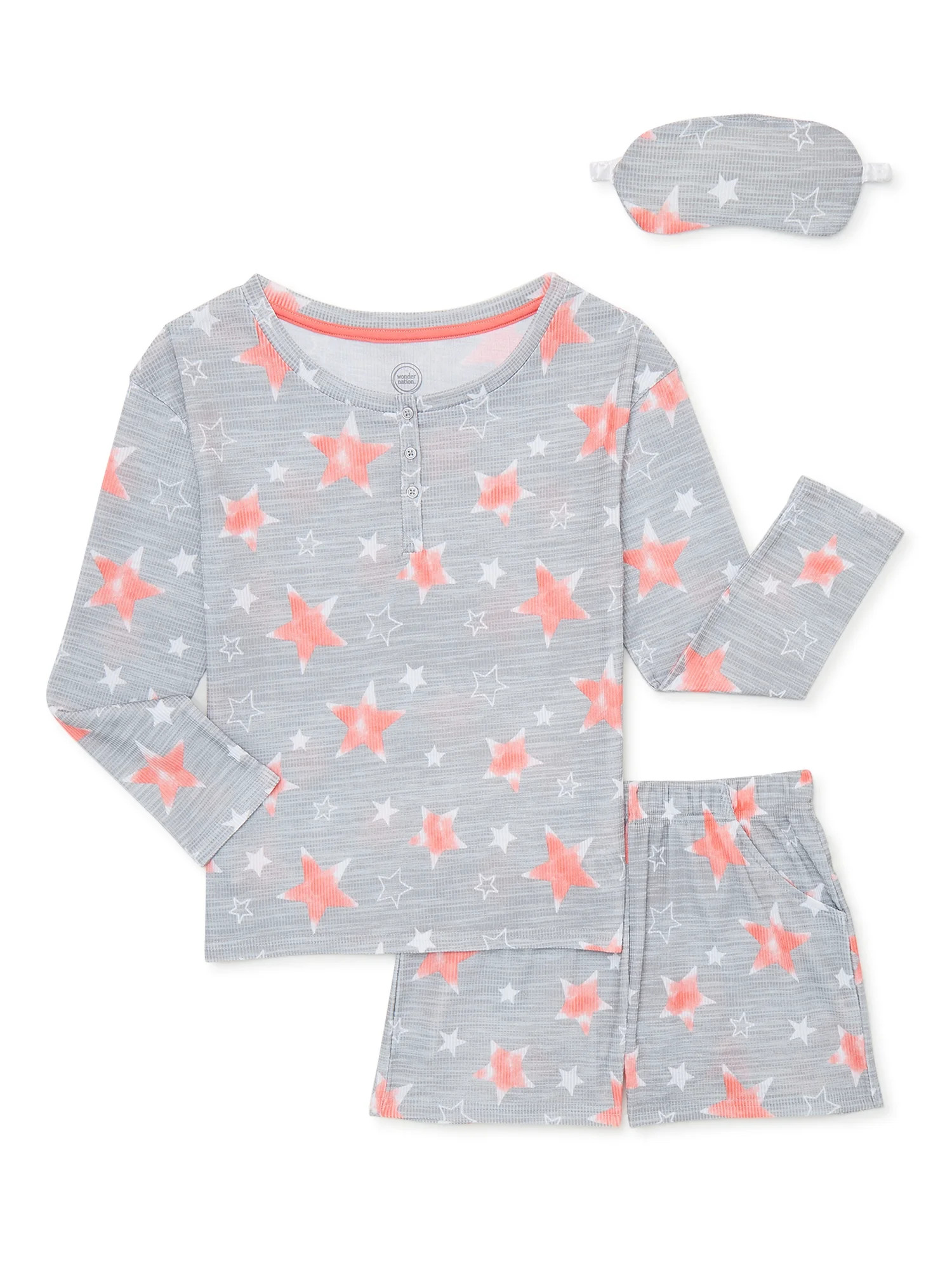 Wonder Nation Girls Top and Shorts Pajama Set with Eye Mask, 3-Piece, Sizes 4-18 & Plus | Walmart (US)