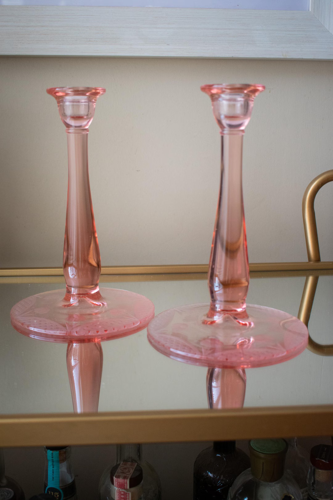 Vintage Pink Great Depression Glass Large Candlestick Holders - Etsy | Etsy (US)