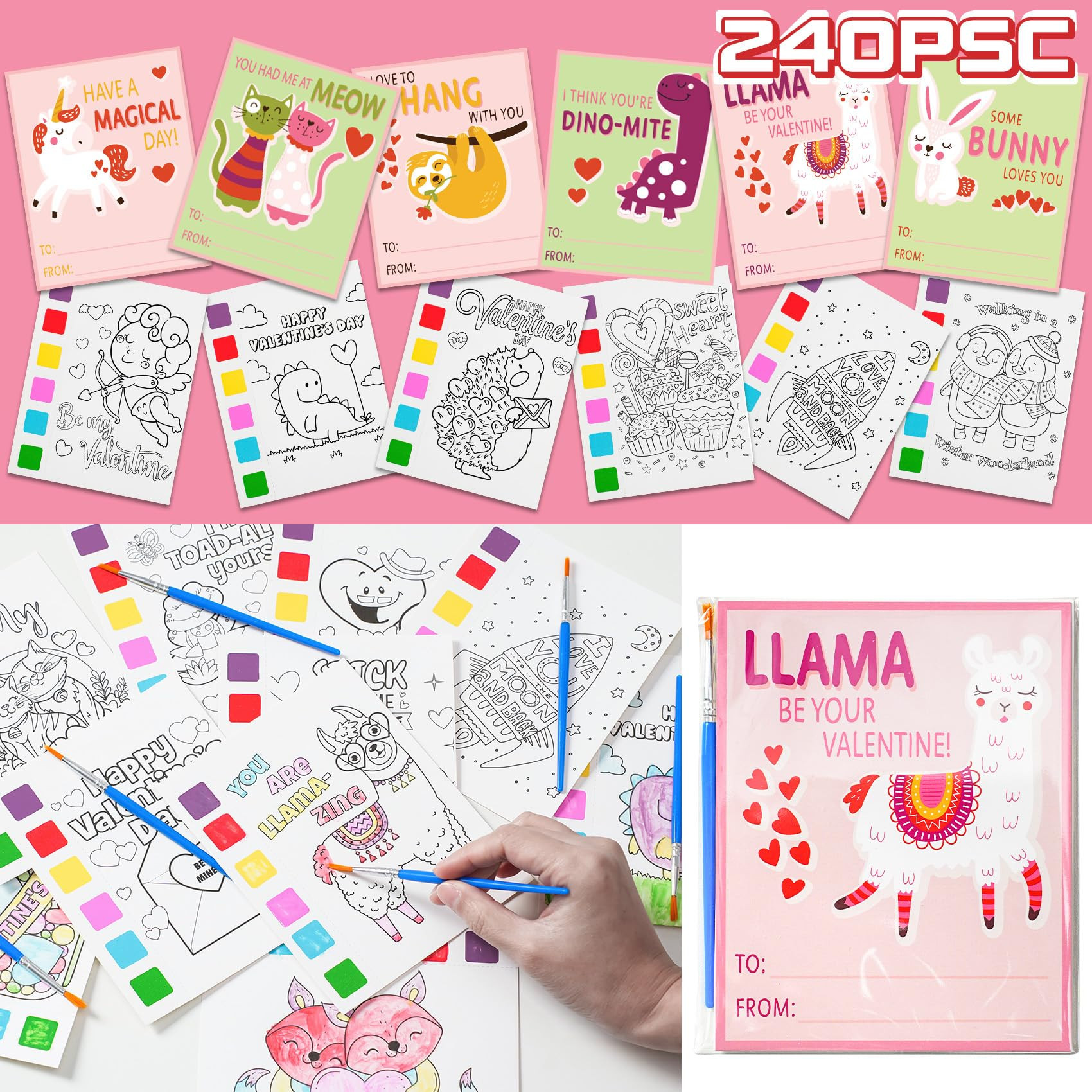 Rotu Valentines Day Gifts for Kids 30 Pack(240 PCS) Valentines Day Cards for Kids School Watercol... | Amazon (US)