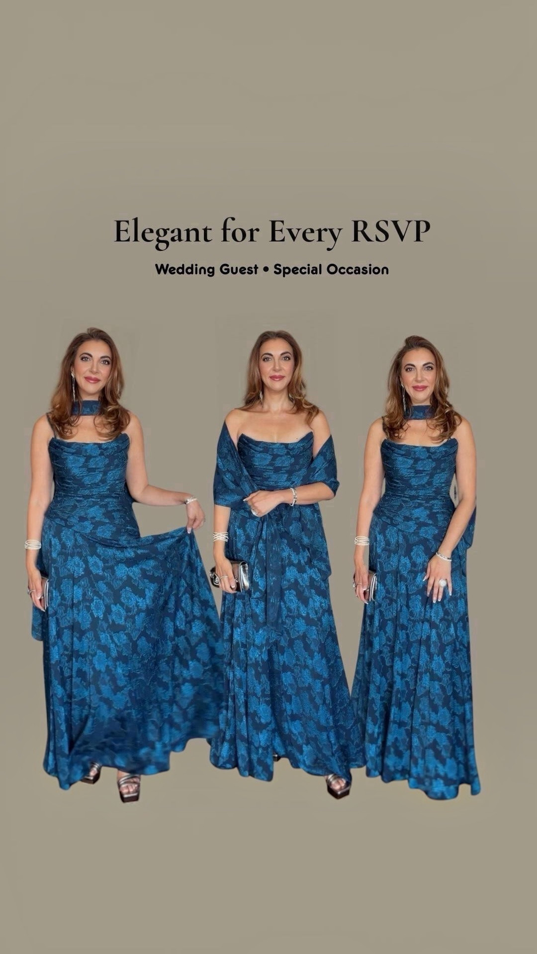 One dress… three elegant ways to wear it. 💙 Which styling is your favorite?

✨ Wedding guest season just got easier.

#LTKootd #LTKWedding #LTKgrwm