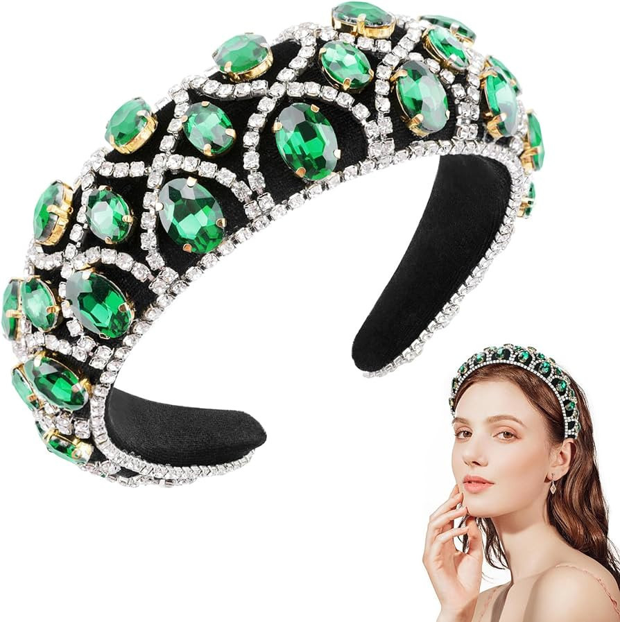 Grathia Rhinestone Headbands Girls Crystal Padded Headband Gorgeous Wide Jewelled Hair Hoop Non-s... | Amazon (US)